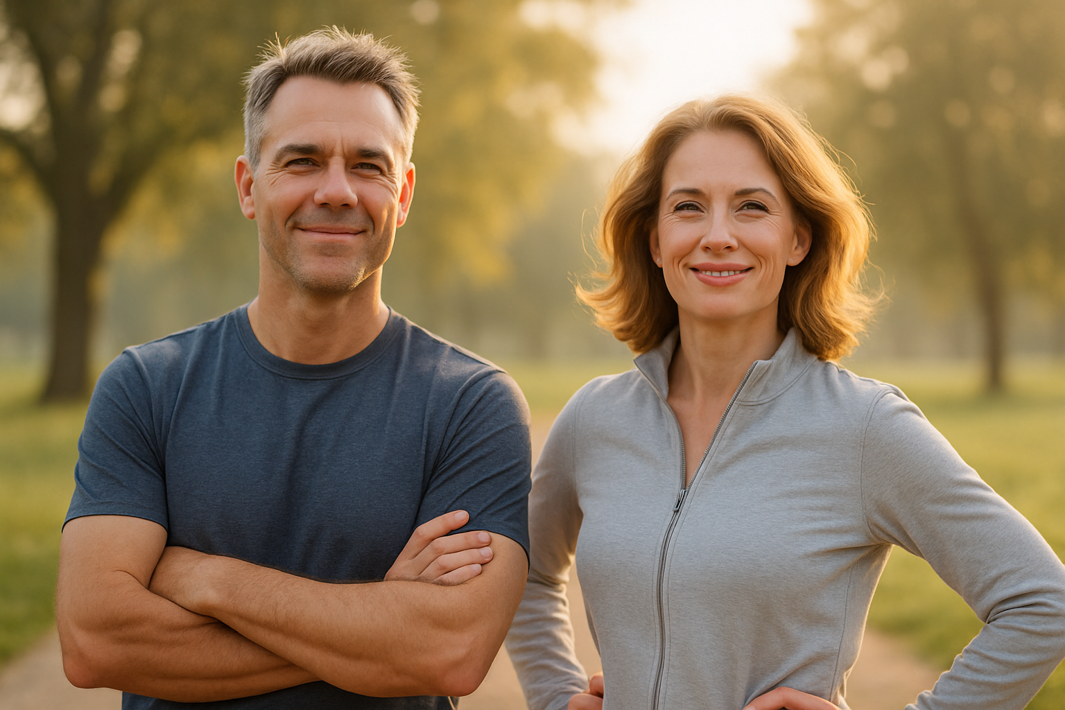 Man and woman in their 40s feeling healthy and energized after hormone therapy | True Test.